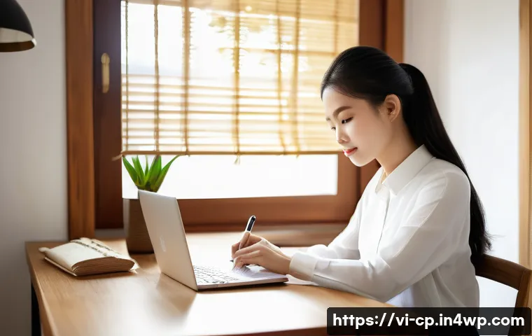자기 객관화를 위한 시간 관리 전략 - A focused Vietnamese young professional woman sitting at a modern wooden desk in a cozy, well-lit ho...