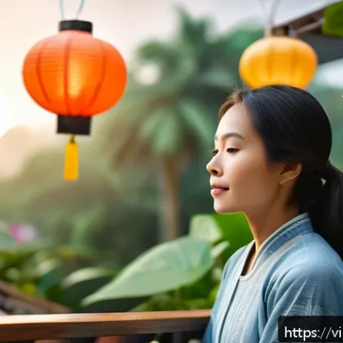 Home 30 자기 객관화의 편견 극복 기법 - A serene Vietnamese woman practicing mindful breathing and meditation in a peaceful urban balcony ga...